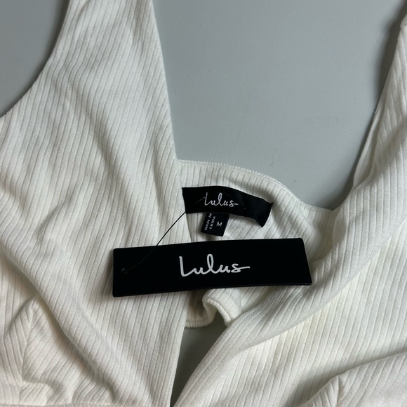 Lulus Divide & Contour Off White  Ribbed Cutout BodyCon Midi Dress Size M NWT - Picture 10 of 13